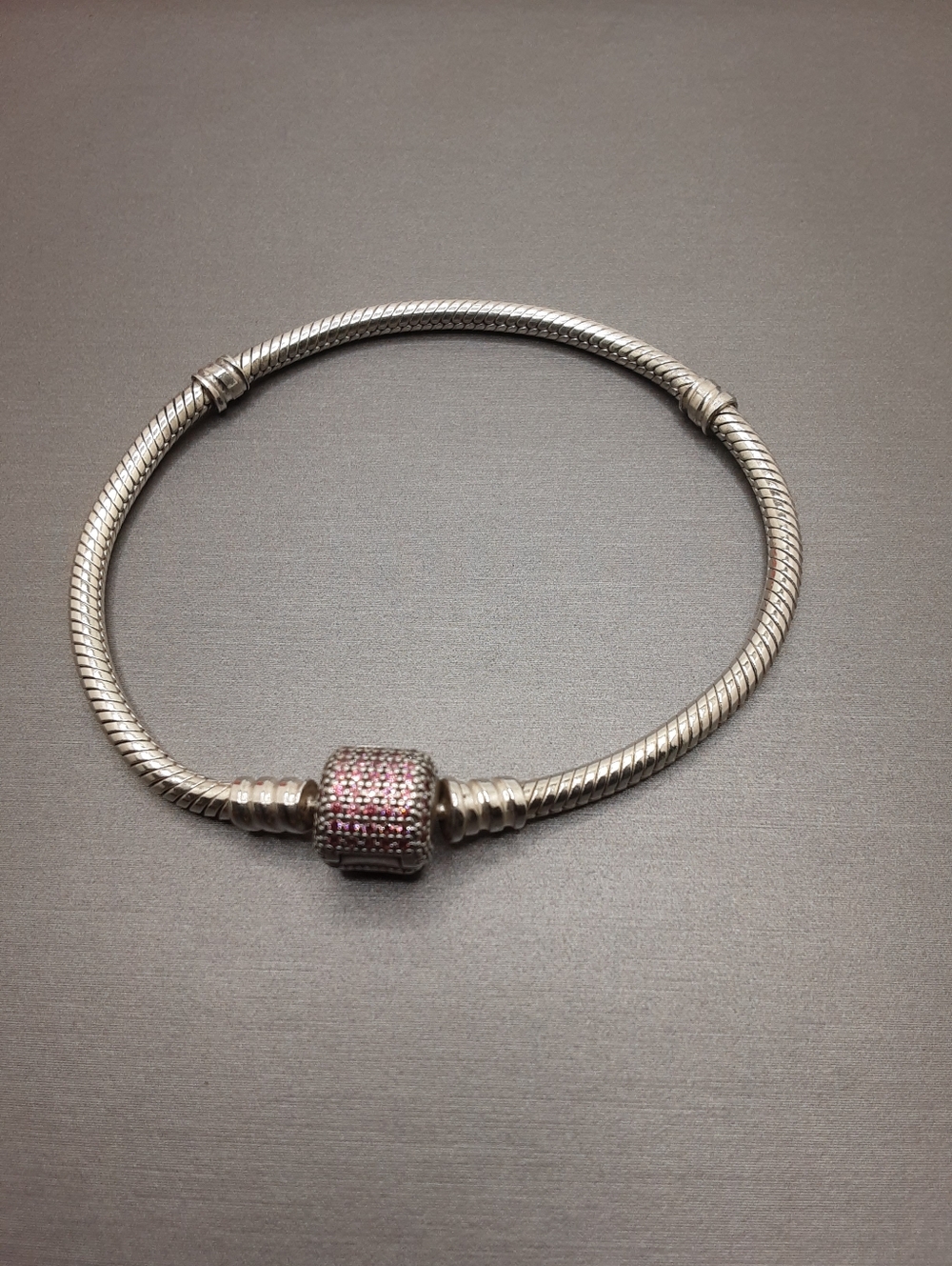 ■SOLD■ Pandora Moments Sparkling Pink Pavé Clasp Snake Chain Bracelet
